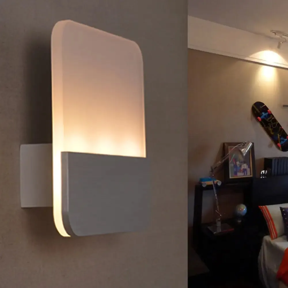 Modern LED Sconce Light: Sleek White Round/Square Design, Single Acrylic Wall Lighting in Warm/White Glow