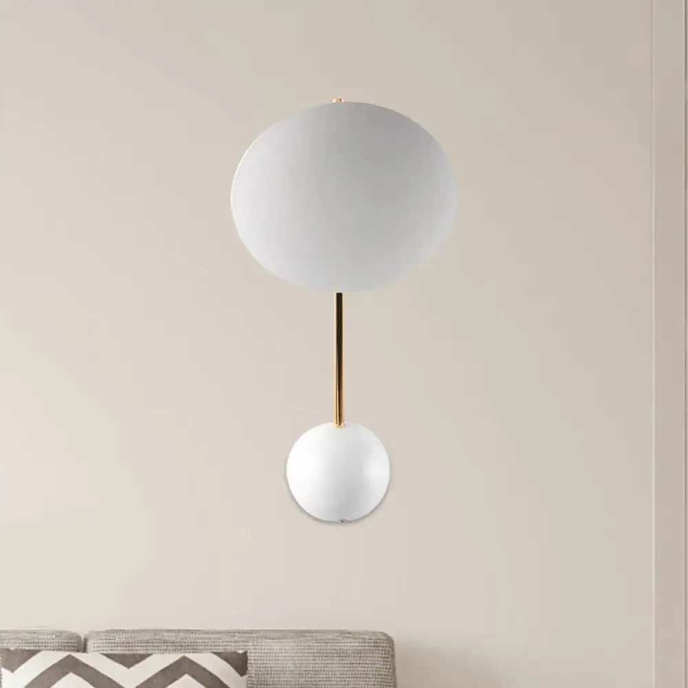 Modern Metallic LED Wall Sconce with White Disk Reading Light and Semicircle Backplate