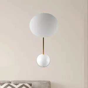 Modern Metallic LED Wall Sconce with White Disk Reading Light and Semicircle Backplate