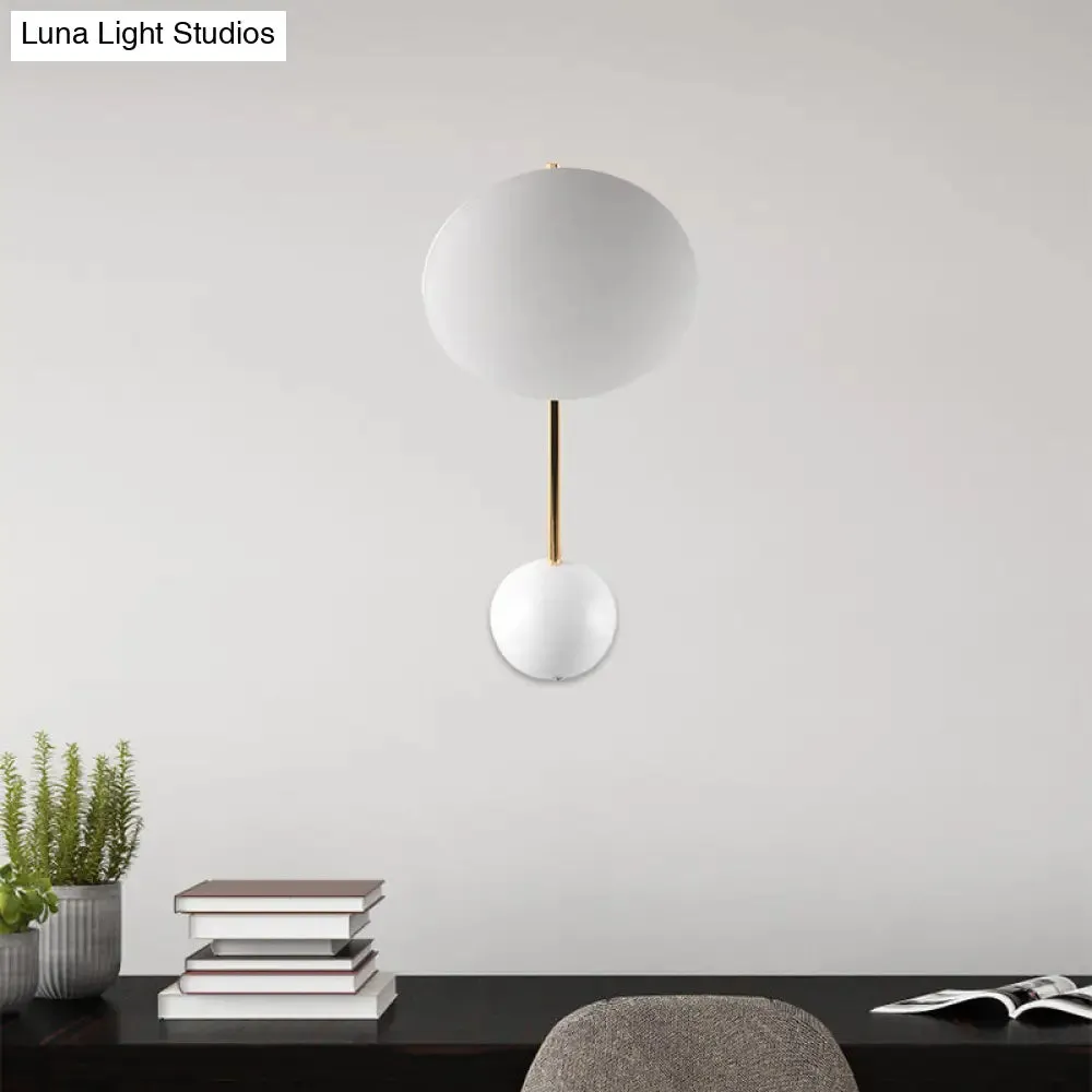 Modern Metallic LED Wall Sconce with White Disk Reading Light and Semicircle Backplate