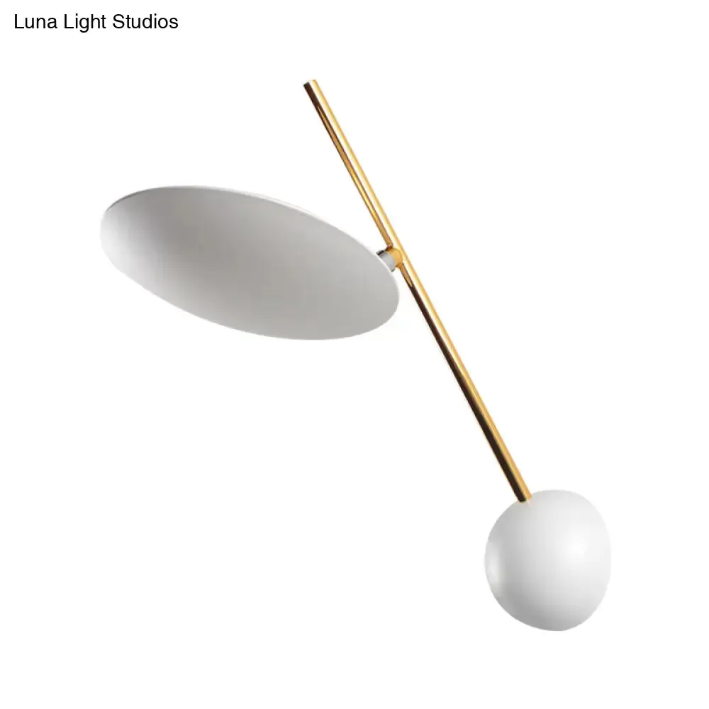Modern Metallic LED Wall Sconce with White Disk Reading Light and Semicircle Backplate