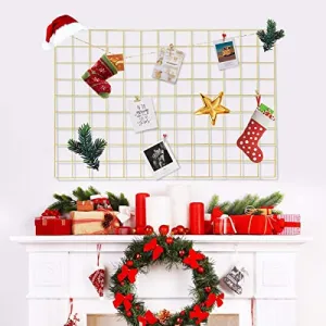 MOREYAJI DIY Steel Grid Photo Frame for Wall Clip Holder Photo Frame, Multi-Functional Creative Mesh Wall Grid, Multi-Functional Wall Storage Display Grid ((Only 1 pcs Frame 45X65cm) (Gold), Metal