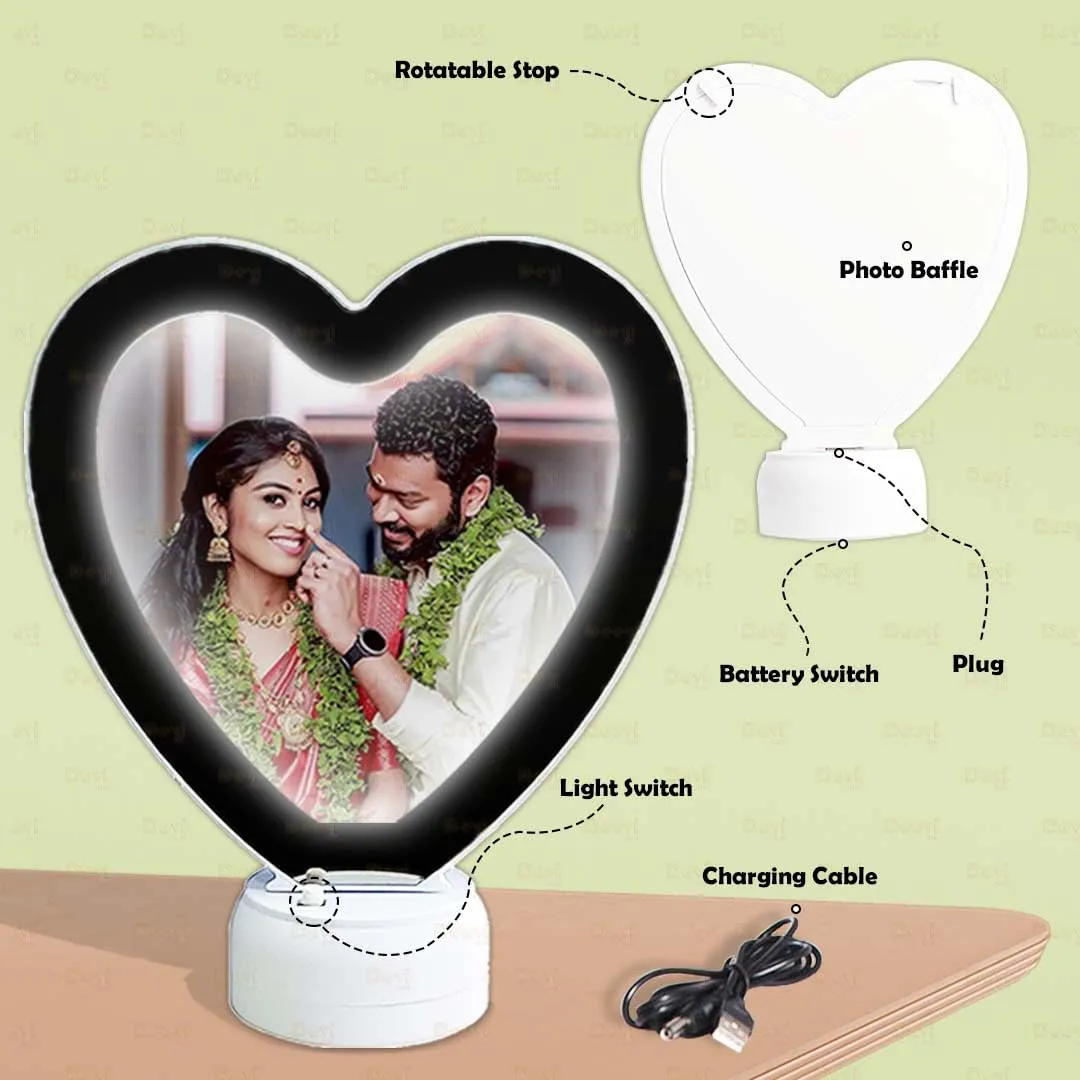 MUSHA Heart Shape Personalized Customized Magic Mirror Cum Photo Frame (19.5X 23.5 CM) Big