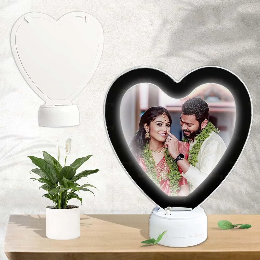 MUSHA Heart Shape Personalized Customized Magic Mirror Cum Photo Frame (19.5X 23.5 CM) Big