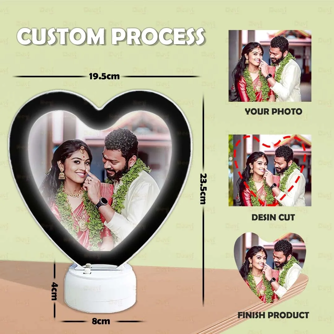 MUSHA Heart Shape Personalized Customized Magic Mirror Cum Photo Frame (19.5X 23.5 CM) Big