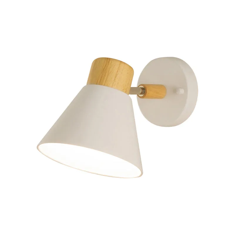 Nordic Stylish Cone Shade Wall Mount Light with Rotatable Bedside Sconce - Metal and Wood, 1 Bulb, Black/White