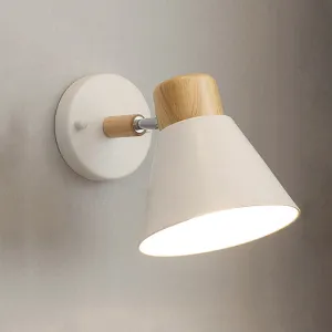 Nordic Stylish Cone Shade Wall Mount Light with Rotatable Bedside Sconce - Metal and Wood, 1 Bulb, Black/White