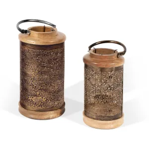 Openwork metal and wood Lanterns, Set of 2