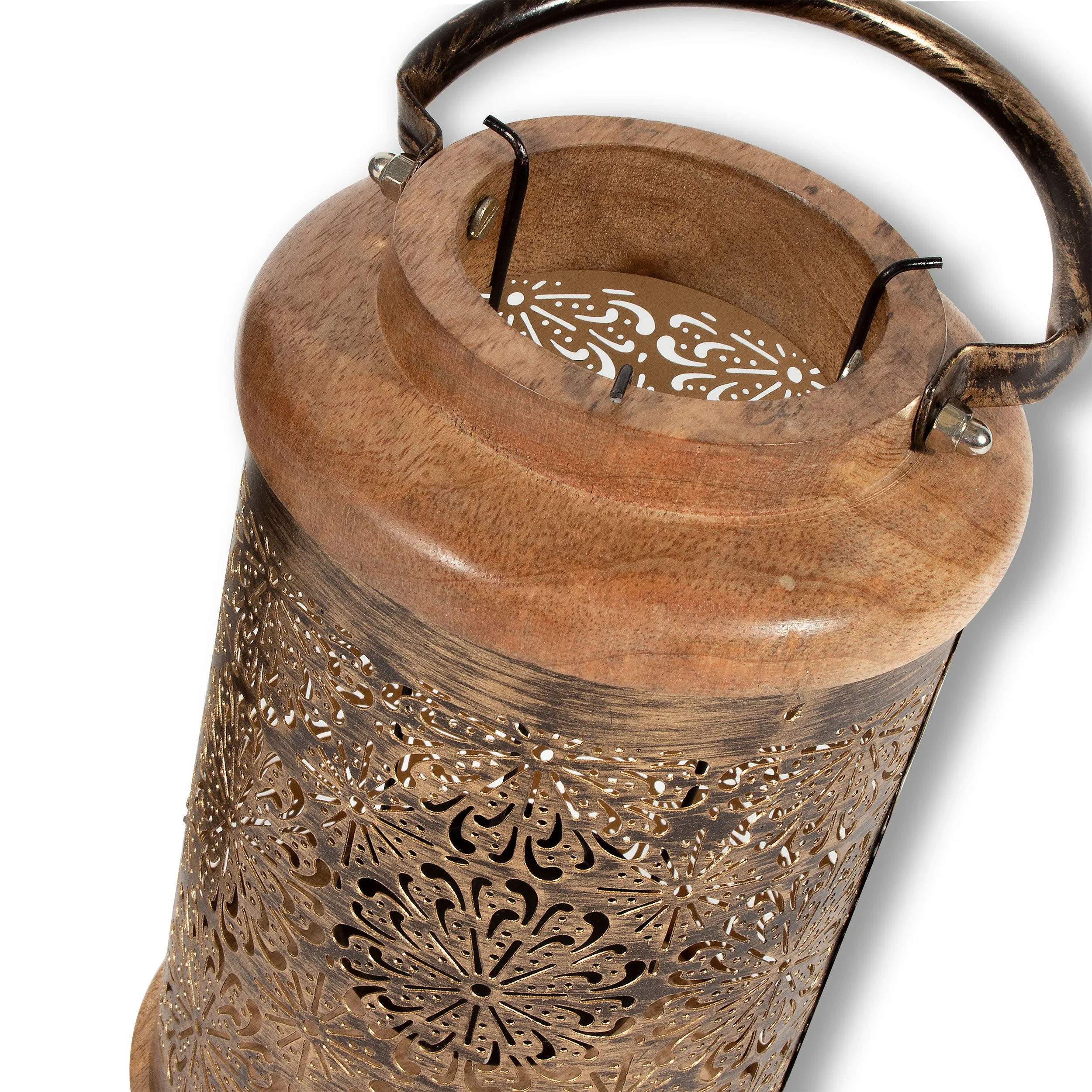 Openwork metal and wood Lanterns, Set of 2