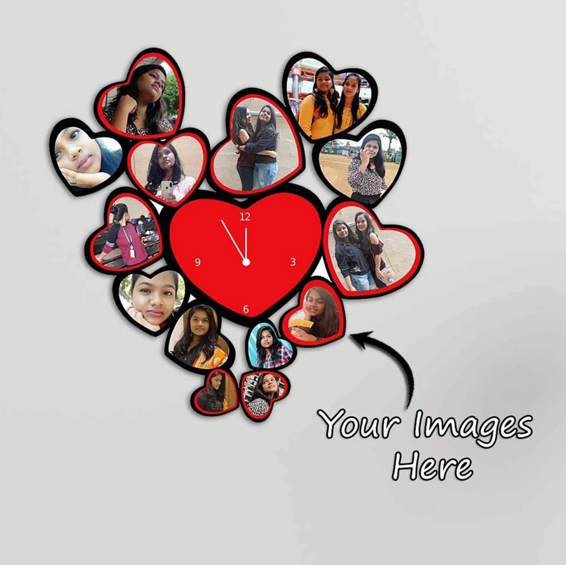 Personalized Heart Wooden Photo Wall Clock
