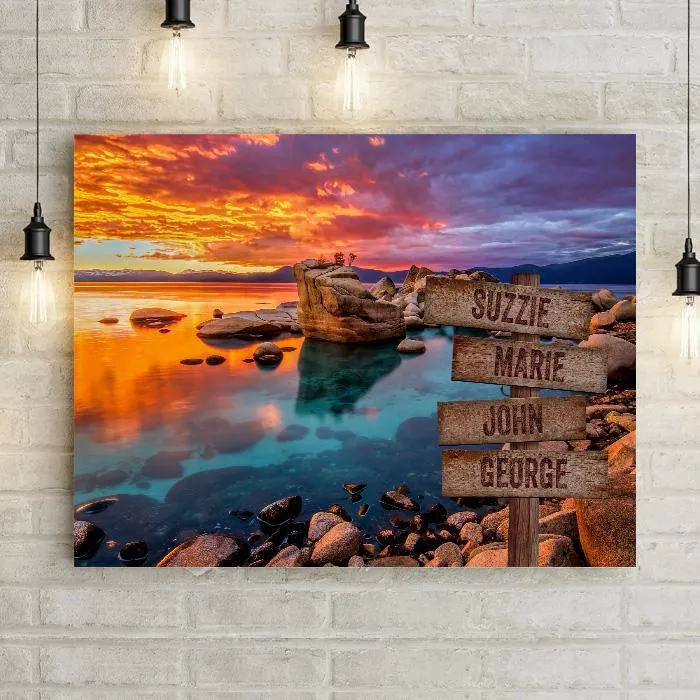 Personalized Rocky Sunset Shore Premium Canvas