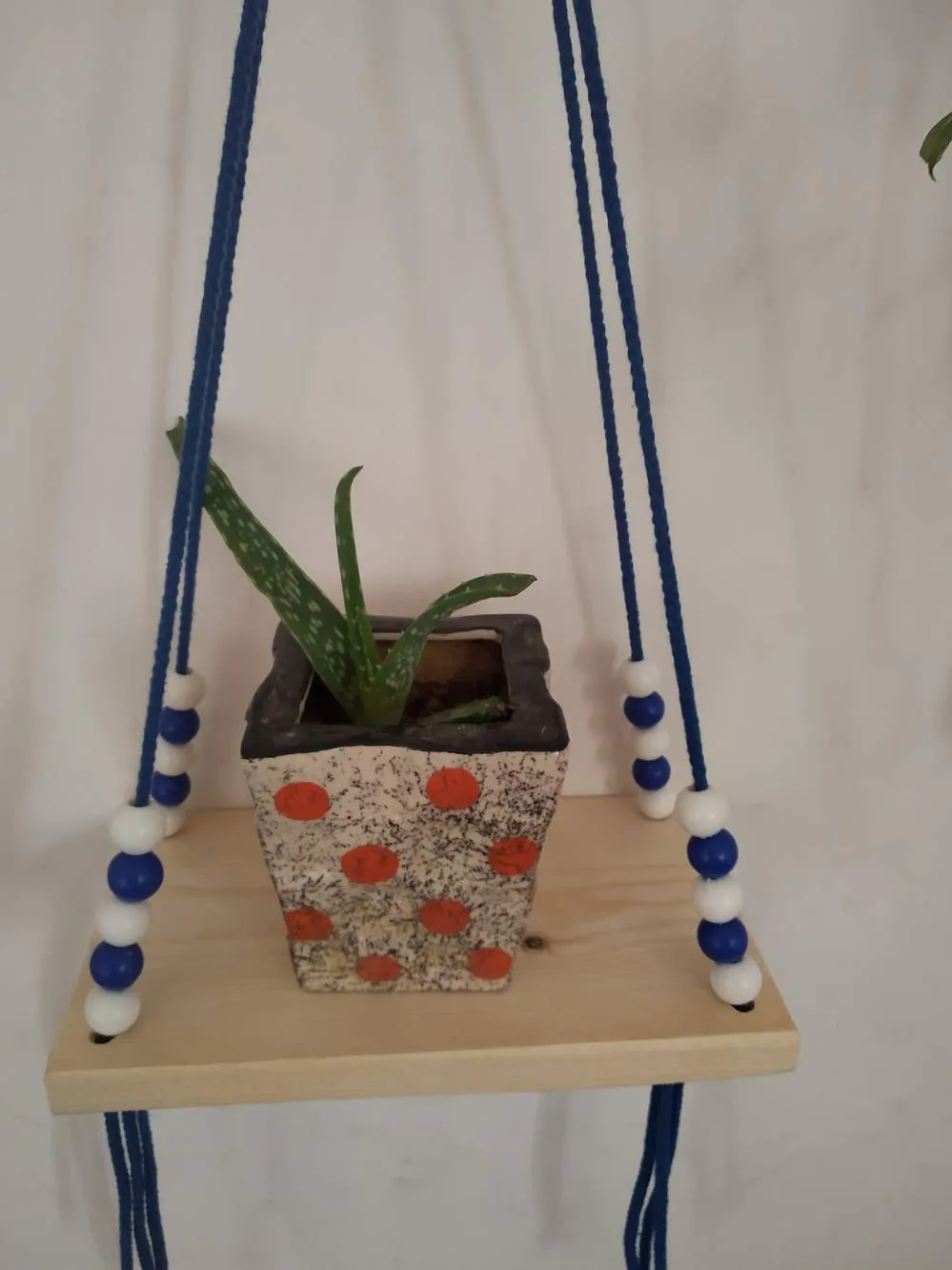 Pooja ki Potli® - Saral Macrame Shelf Floating Shelf End Table Hanging Table Bohemian décor (Royal Blue)