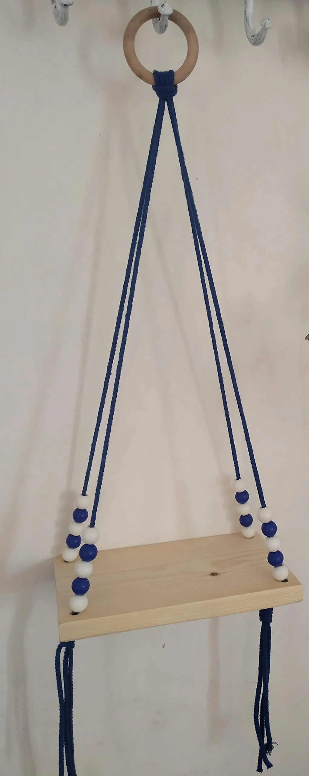 Pooja ki Potli® - Saral Macrame Shelf Floating Shelf End Table Hanging Table Bohemian décor (Royal Blue)
