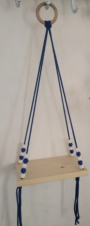 Pooja ki Potli® - Saral Macrame Shelf Floating Shelf End Table Hanging Table Bohemian décor (Royal Blue)
