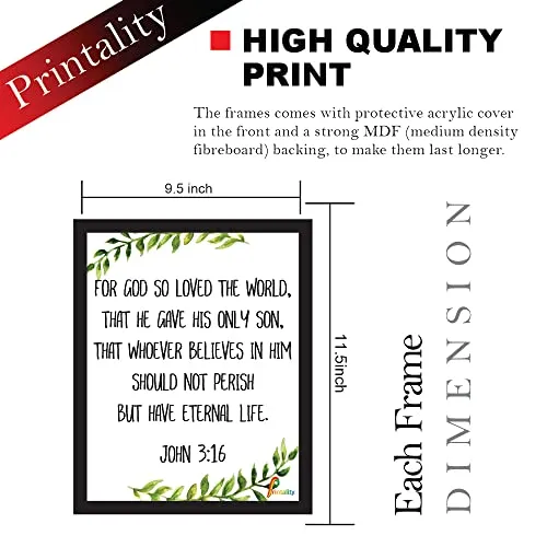 Printality Bible verse Wall Photo Frame JOHN 3:16 Printed Verse Photo Frame 8 x 10 Inches Size Christians Photo Frame for Christmas gifts