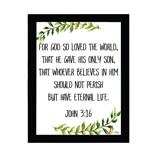 Printality Bible verse Wall Photo Frame JOHN 3:16 Printed Verse Photo Frame 8 x 10 Inches Size Christians Photo Frame for Christmas gifts