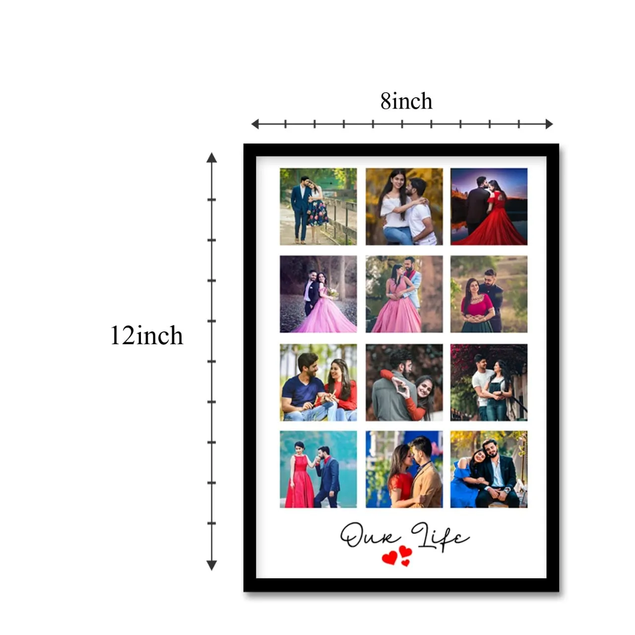 Prints club Personalized Photo Frames For Walls Decoration And Customized Photo Frame/Photo Frame For Birthday, Anniversary, Gifts maximum 12 photos required (Vertical) (8 X 12 Inch)