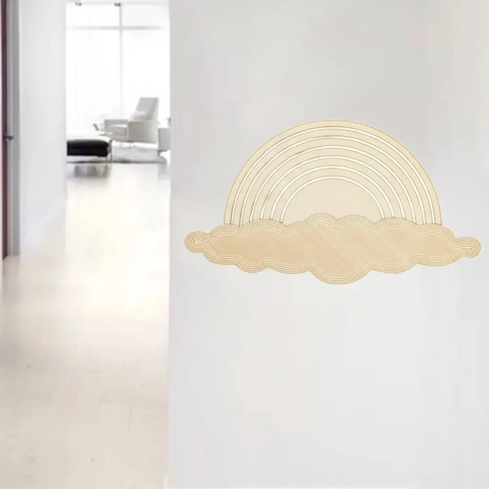 Rainbow & Cloud LED Wood Wall Light - Adorable Cartoon Sconce for Kindergarten Bedroom in Beige