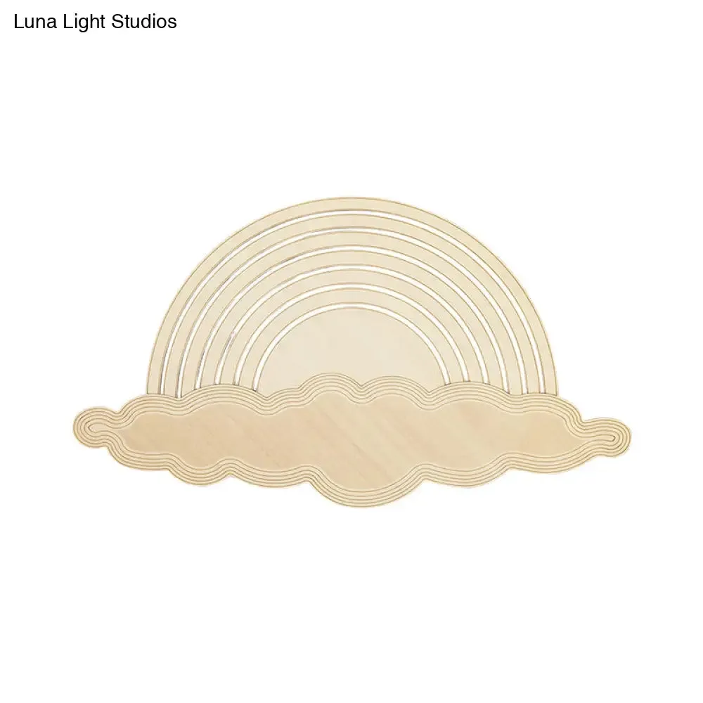 Rainbow & Cloud LED Wood Wall Light - Adorable Cartoon Sconce for Kindergarten Bedroom in Beige