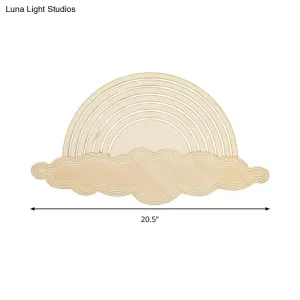Rainbow & Cloud LED Wood Wall Light - Adorable Cartoon Sconce for Kindergarten Bedroom in Beige