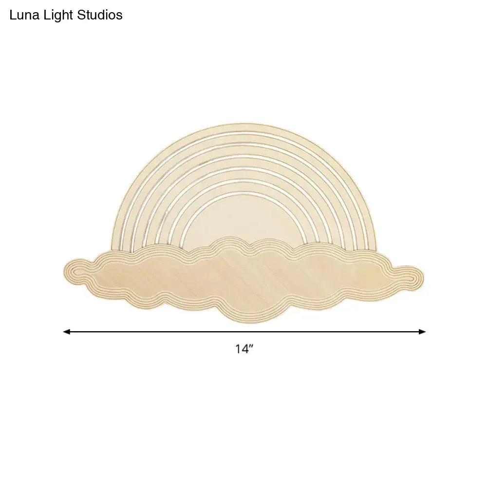 Rainbow & Cloud LED Wood Wall Light - Adorable Cartoon Sconce for Kindergarten Bedroom in Beige