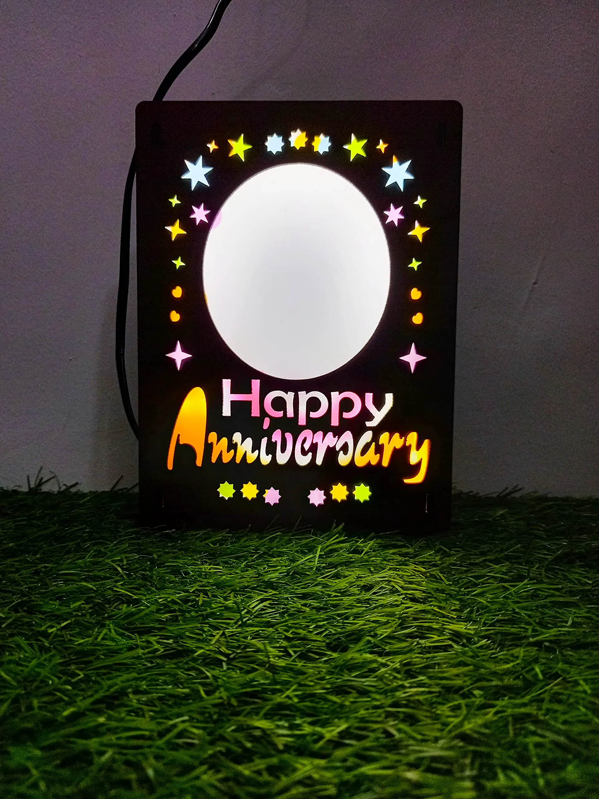 SHRI GANESH HANDLOOM Colorful LED Customised Table Frame Happy Anniversary