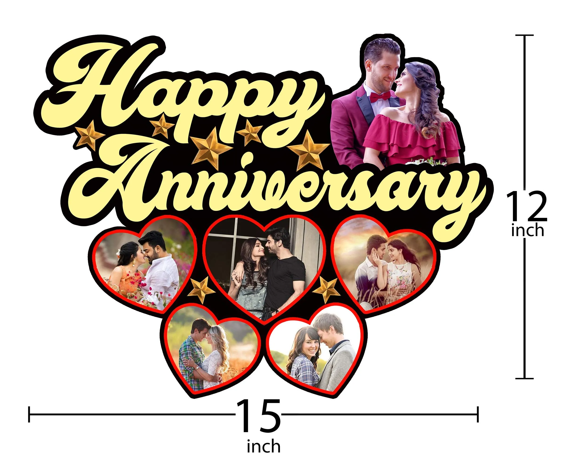 Shri Kanth Art® Customized Anniversary Heart Shape Gift For Couple and Family | Wooden Photo Frame Perfect For Home Decoration (Size :- 15 x 12)