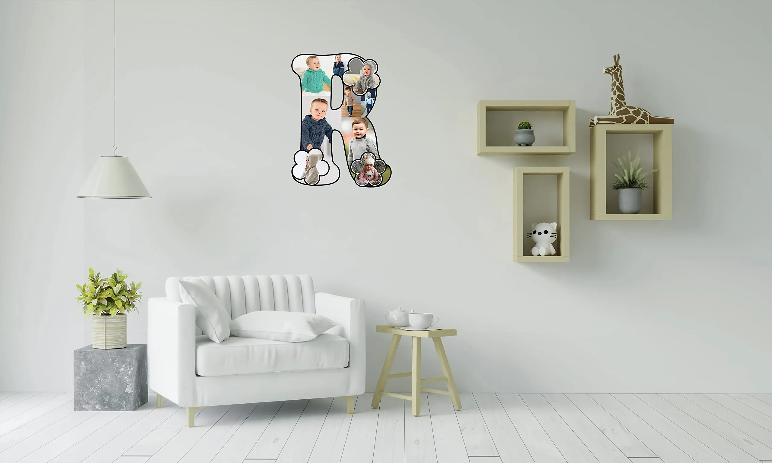 Shri Kanth Art® Customized Wooden Flower Alphabet Shape Photo Frame for Tabletop or Wall Display | Happy Birthday, Anniversary Photo Cut Out Frame