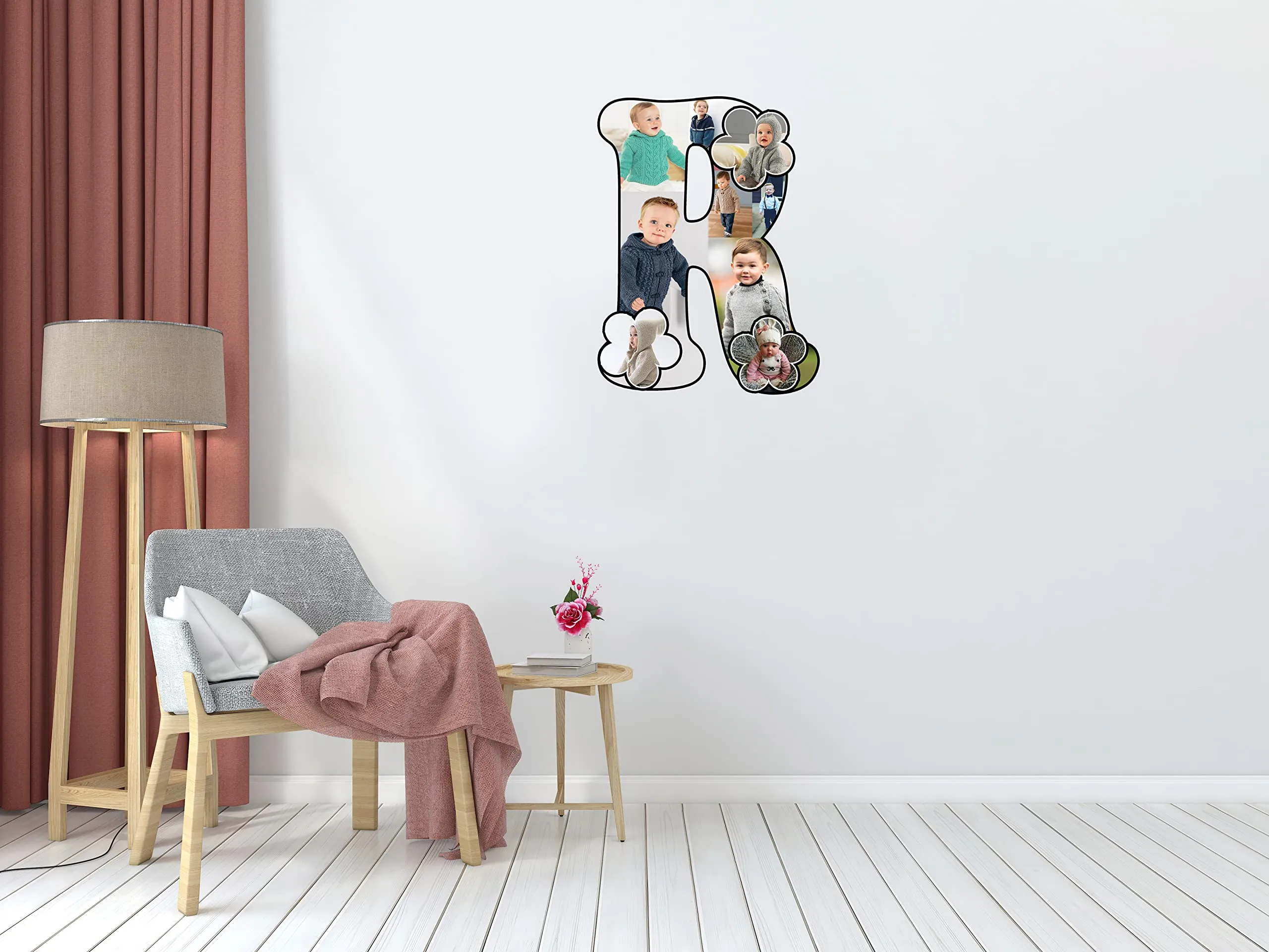 Shri Kanth Art® Customized Wooden Flower Alphabet Shape Photo Frame for Tabletop or Wall Display | Happy Birthday, Anniversary Photo Cut Out Frame