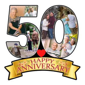 Shri Kanth Art® Personalized 50th Happy Anniversary Picture Photo Frame for Love Once Photo Collage Frame, Personalized Picture Frame Gift for Life Partner-(16x 16 Inches Multi Color)