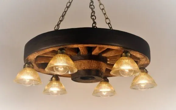 Small Wagon Wheel Chandelier With Downlights