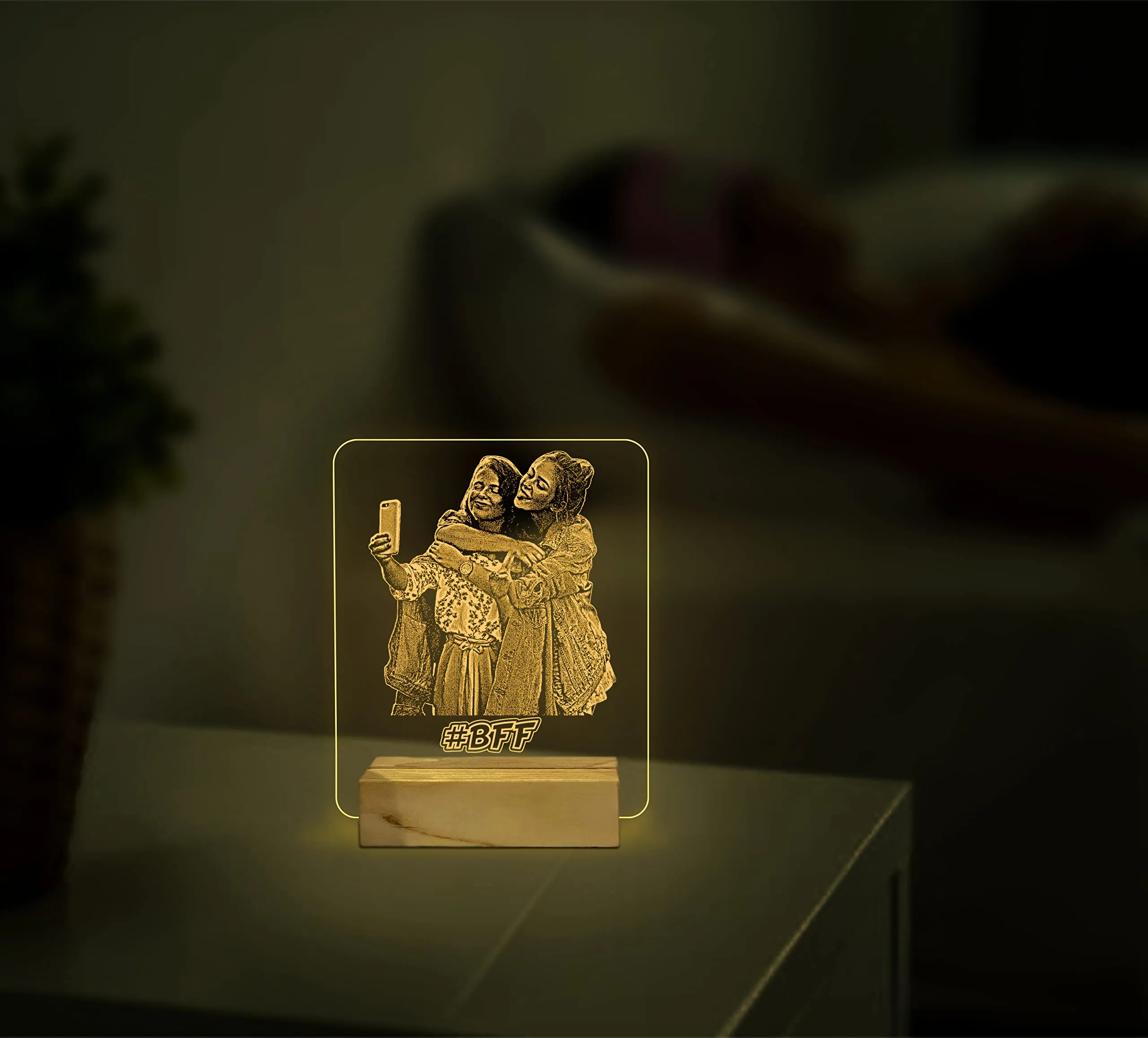 StarLaser Plaque Style Photo Frame Personalized Gift for BFF, Birthday Gift for Friend, Memorable Photo Frame (warm white light)
