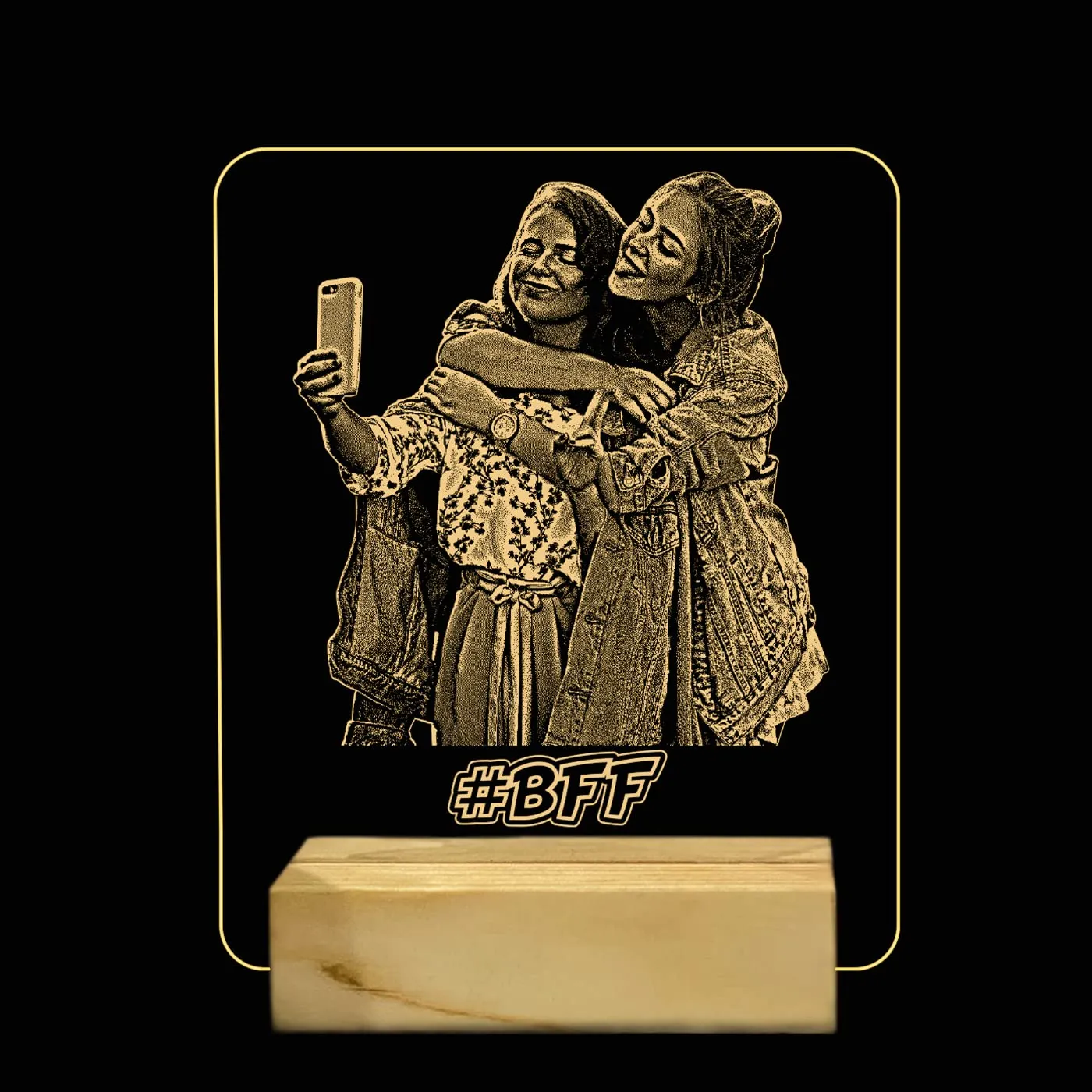 StarLaser Plaque Style Photo Frame Personalized Gift for BFF, Birthday Gift for Friend, Memorable Photo Frame (warm white light)
