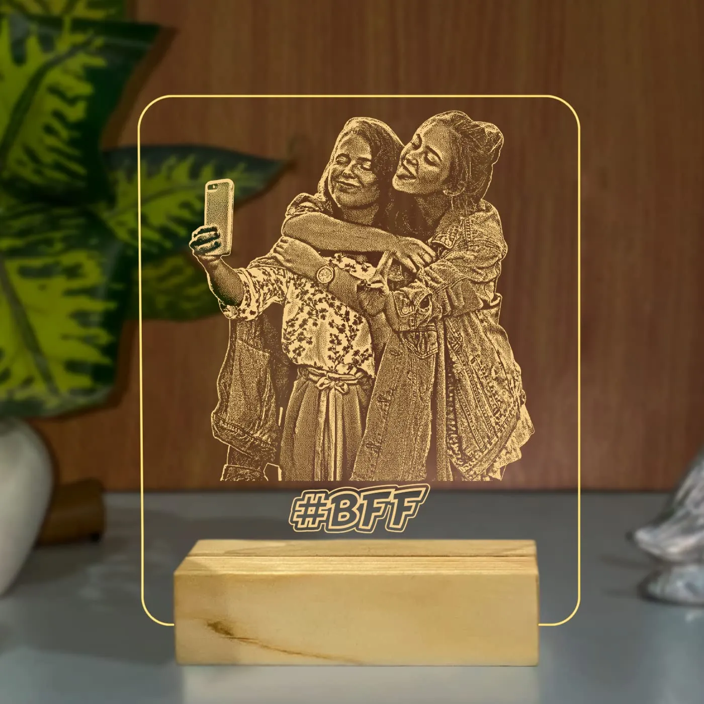 StarLaser Plaque Style Photo Frame Personalized Gift for BFF, Birthday Gift for Friend, Memorable Photo Frame (warm white light)