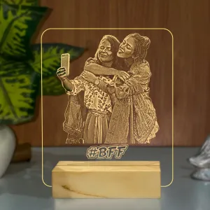 StarLaser Plaque Style Photo Frame Personalized Gift for BFF, Birthday Gift for Friend, Memorable Photo Frame (warm white light)
