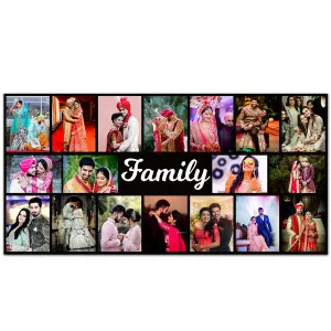 Tinywalk Family Name in Middle 18 Photos Customized Photo Frame with Name Collage | Customized Gift Personalized Photo Frame with Name 12 x 24 inch