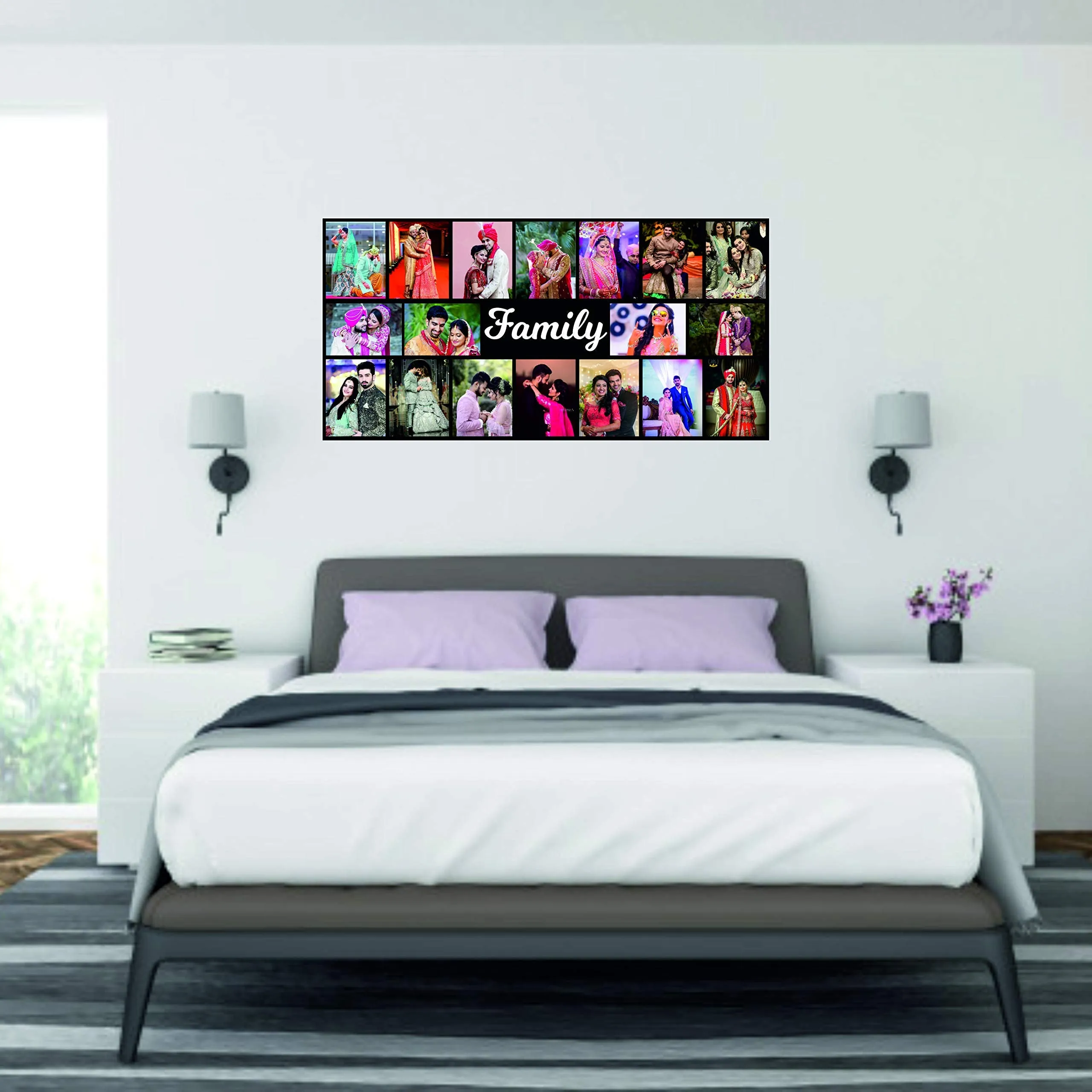 Tinywalk Family Name in Middle 18 Photos Customized Photo Frame with Name Collage | Customized Gift Personalized Photo Frame with Name 12 x 24 inch