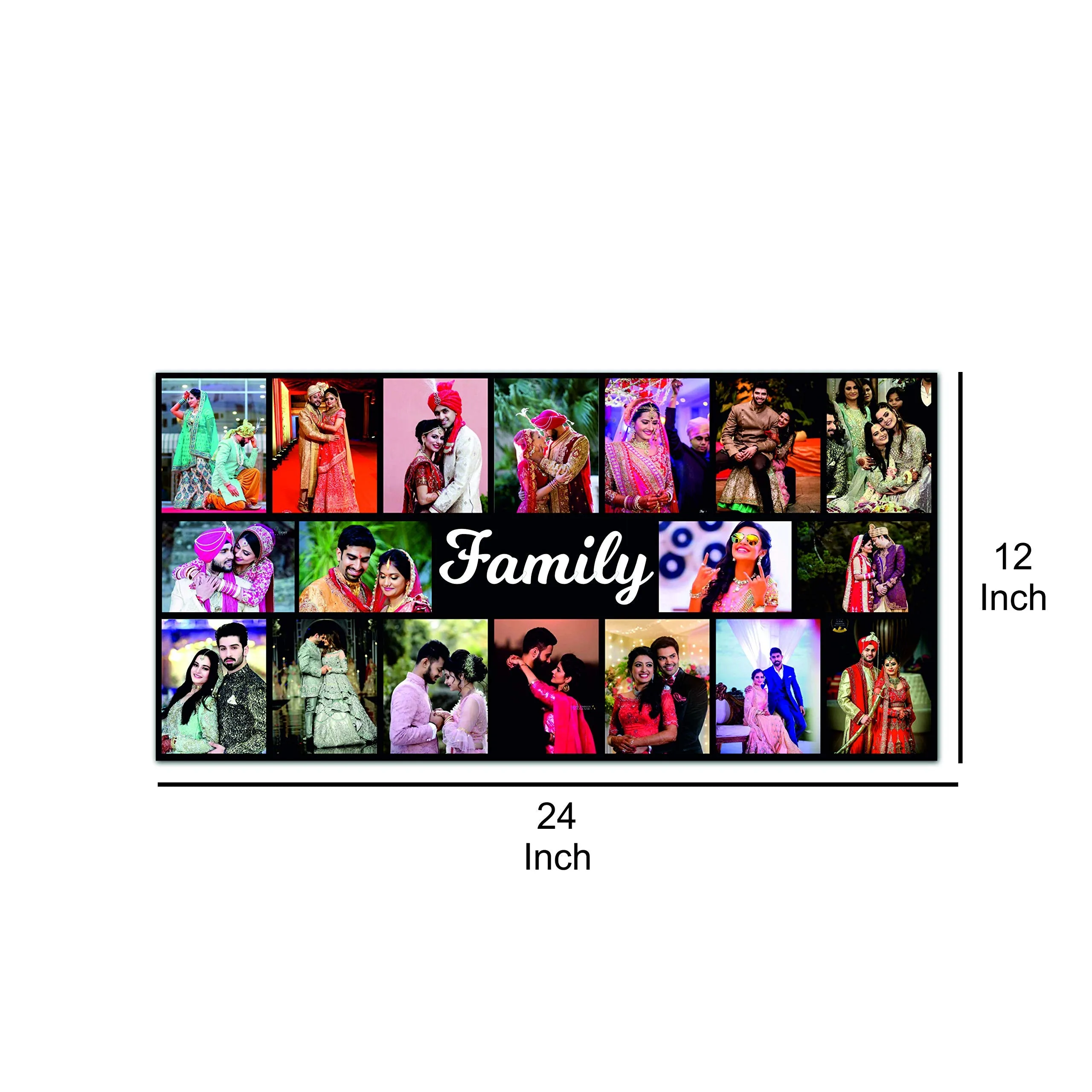 Tinywalk Family Name in Middle 18 Photos Customized Photo Frame with Name Collage | Customized Gift Personalized Photo Frame with Name 12 x 24 inch