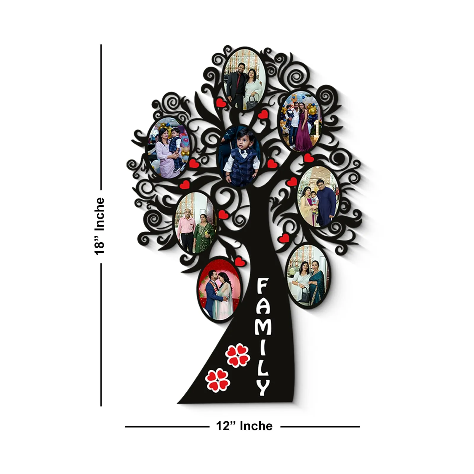 tinywalk Family Tree 8 Photos Customized Frame Personalized Gift for Wife Customized Frames for Wall Decor Photo Frame Customised Gift (Wooden/Size 12x18 inch)