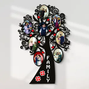 tinywalk Family Tree 8 Photos Customized Frame Personalized Gift for Wife Customized Frames for Wall Decor Photo Frame Customised Gift (Wooden/Size 12x18 inch)