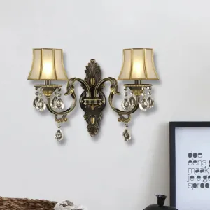 Traditional Empire Shade Wall Light with Opal Glass - 2 Lights, Black & Gold