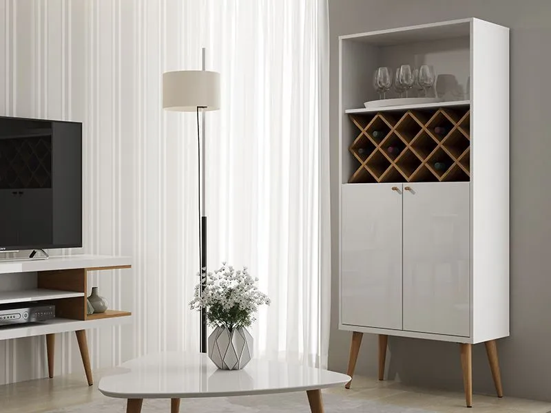 Utopia 10 Bottle Wine Rack China Storage Closet with 4 Shelves in White Gloss and Maple Cream