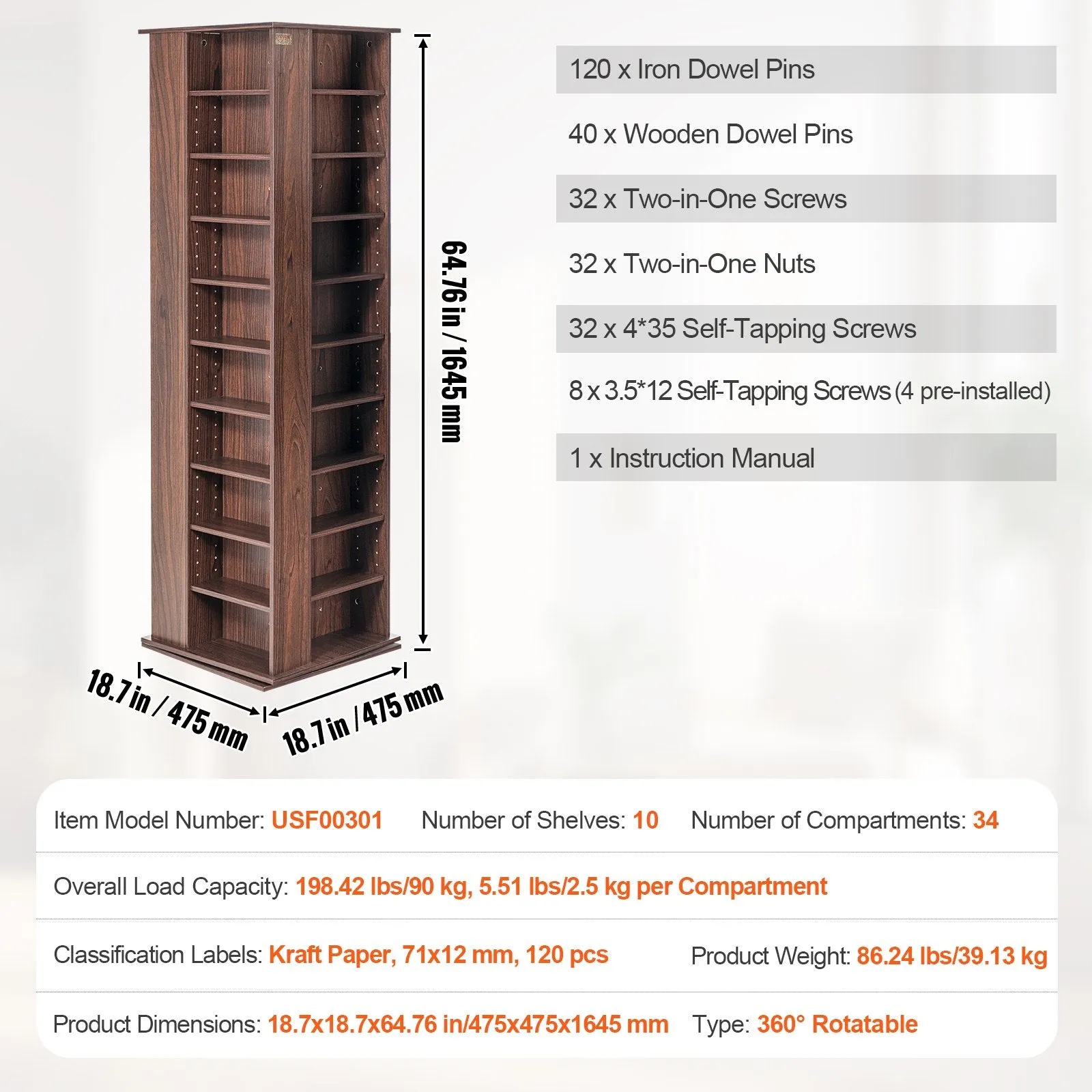 Vevor Media Storage Tower 4-Sided Revolving Cabinet 1,040 CDs New