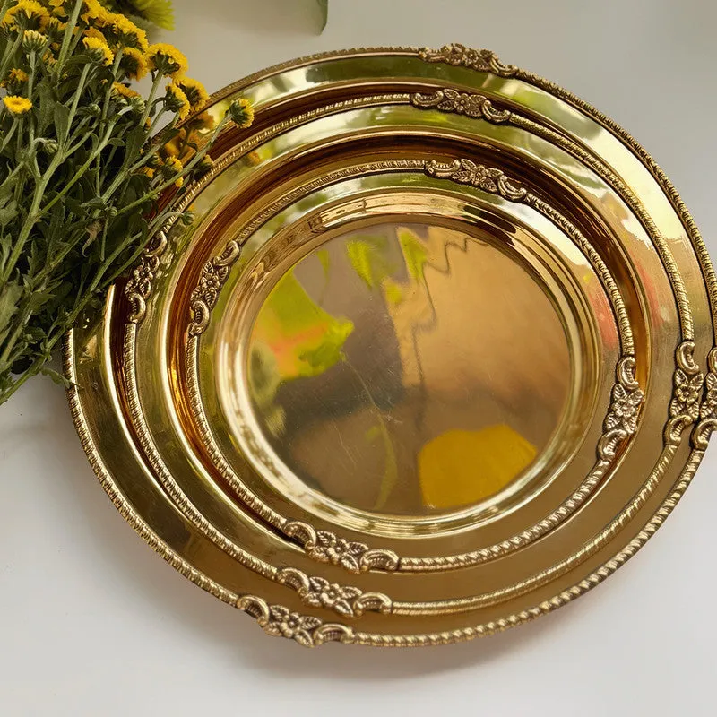 Victorian Round Brass Tray |Glossy | Set of 3