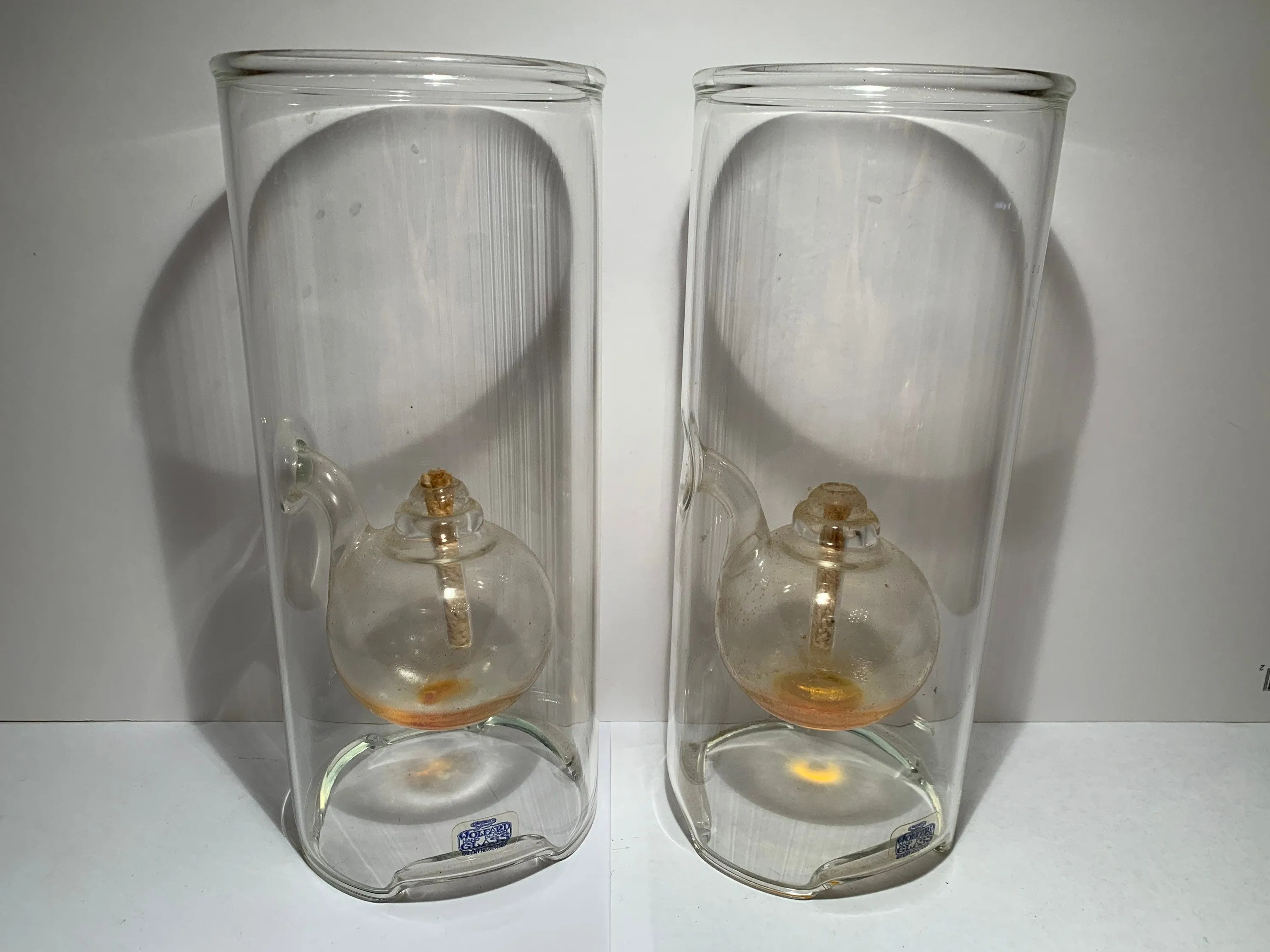 Vintage Glass Kerosene Lamps, Pair