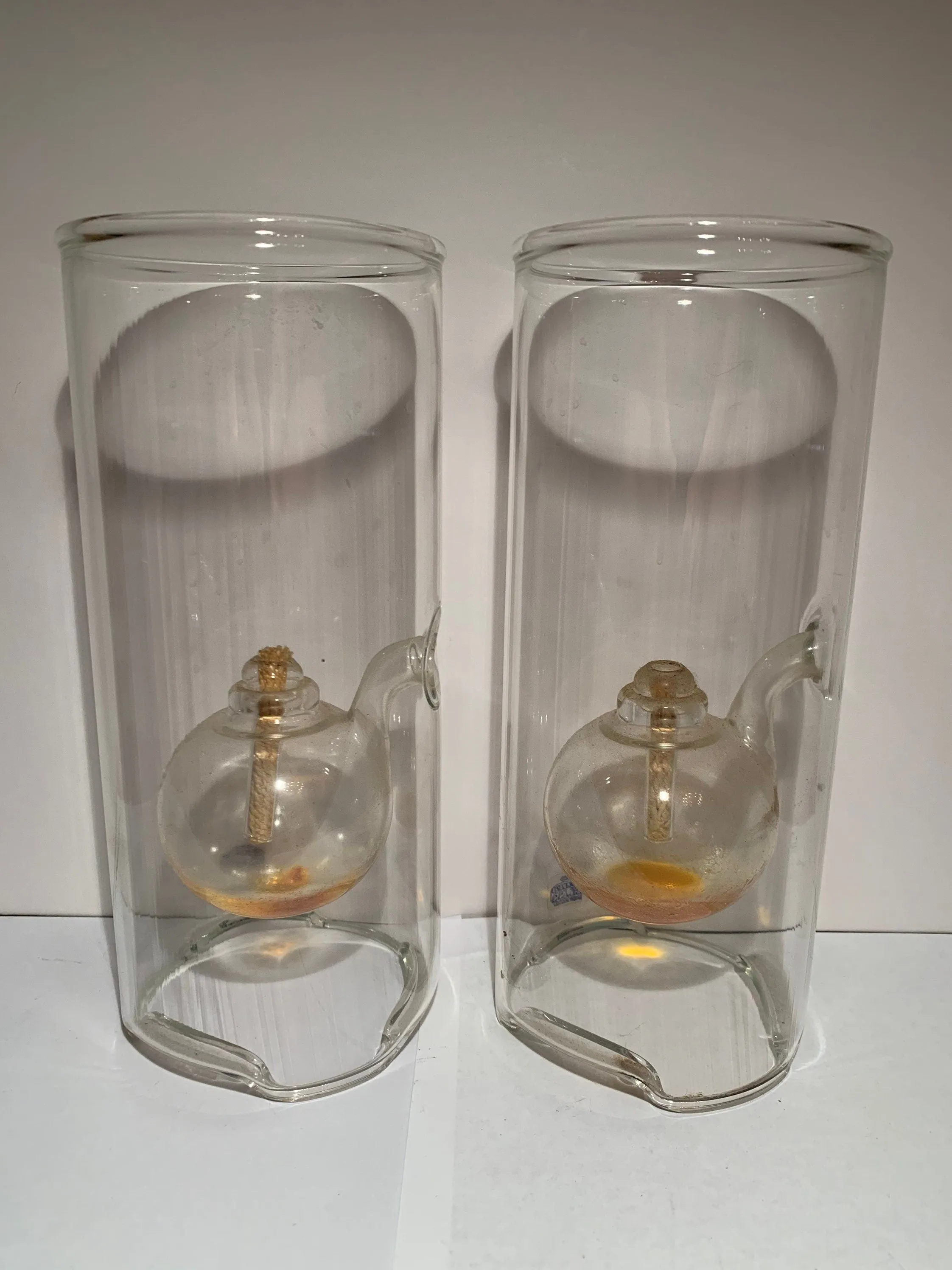 Vintage Glass Kerosene Lamps, Pair
