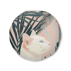 White Cat Mandala Art Tufted Floor Cushion - Round