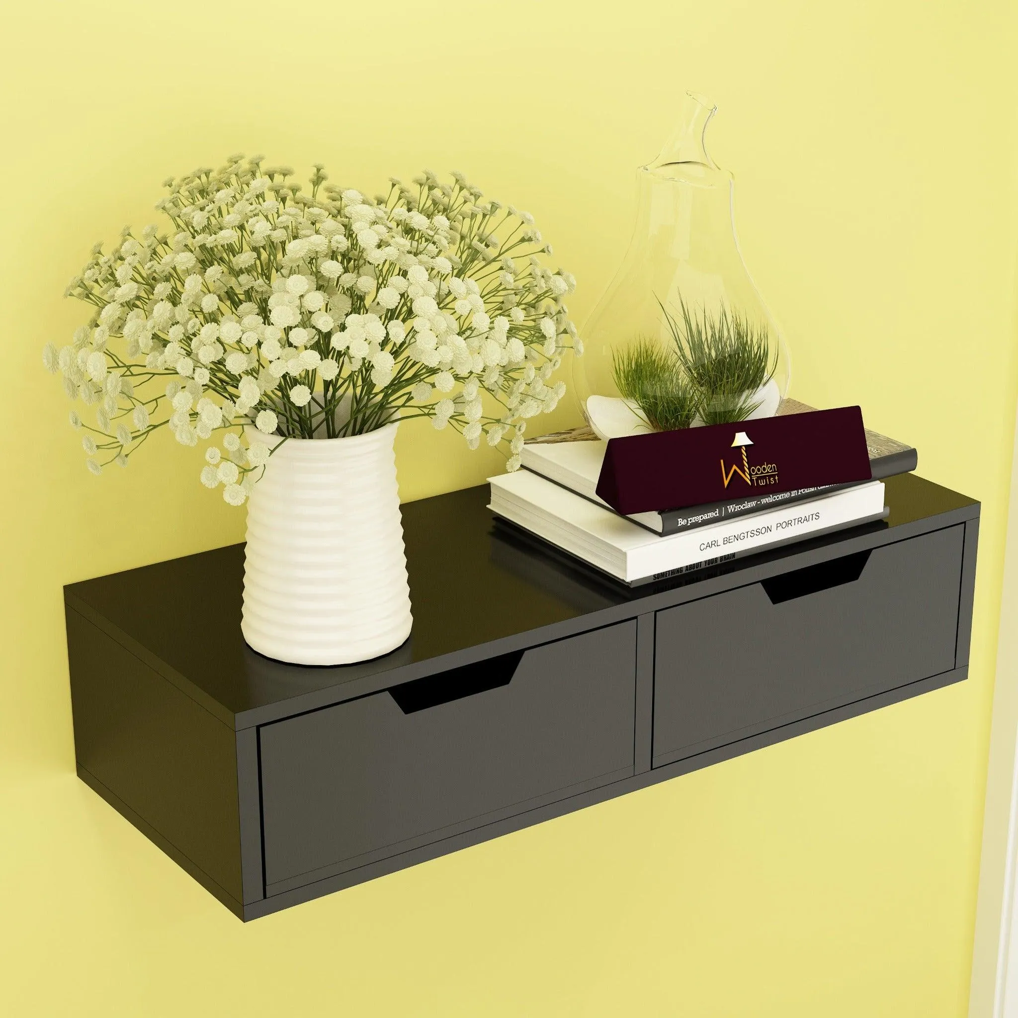 Wooden Twist Exclusively Launched Engineered Wood Wall Shelf with Drawer