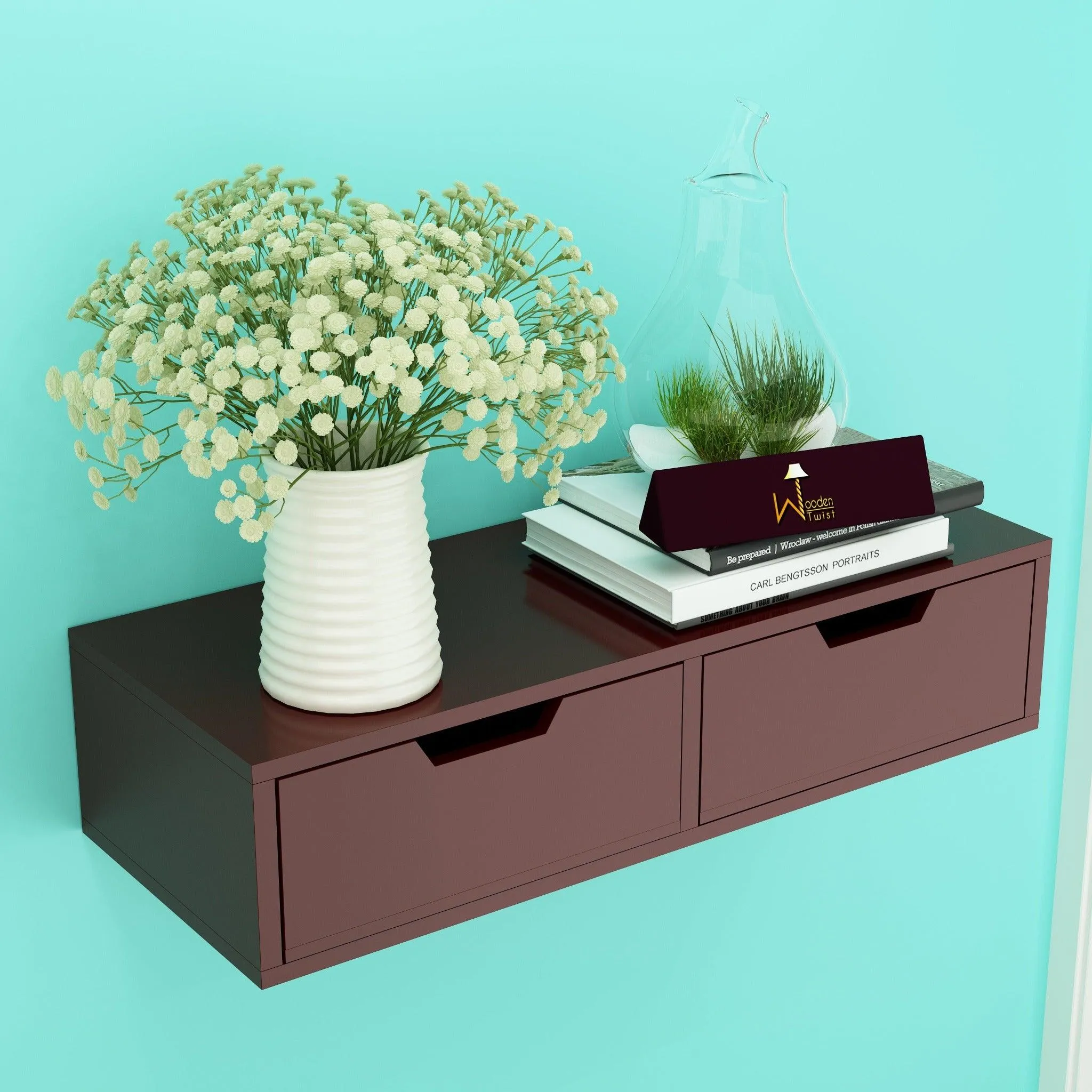 Wooden Twist Exclusively Launched Engineered Wood Wall Shelf with Drawer