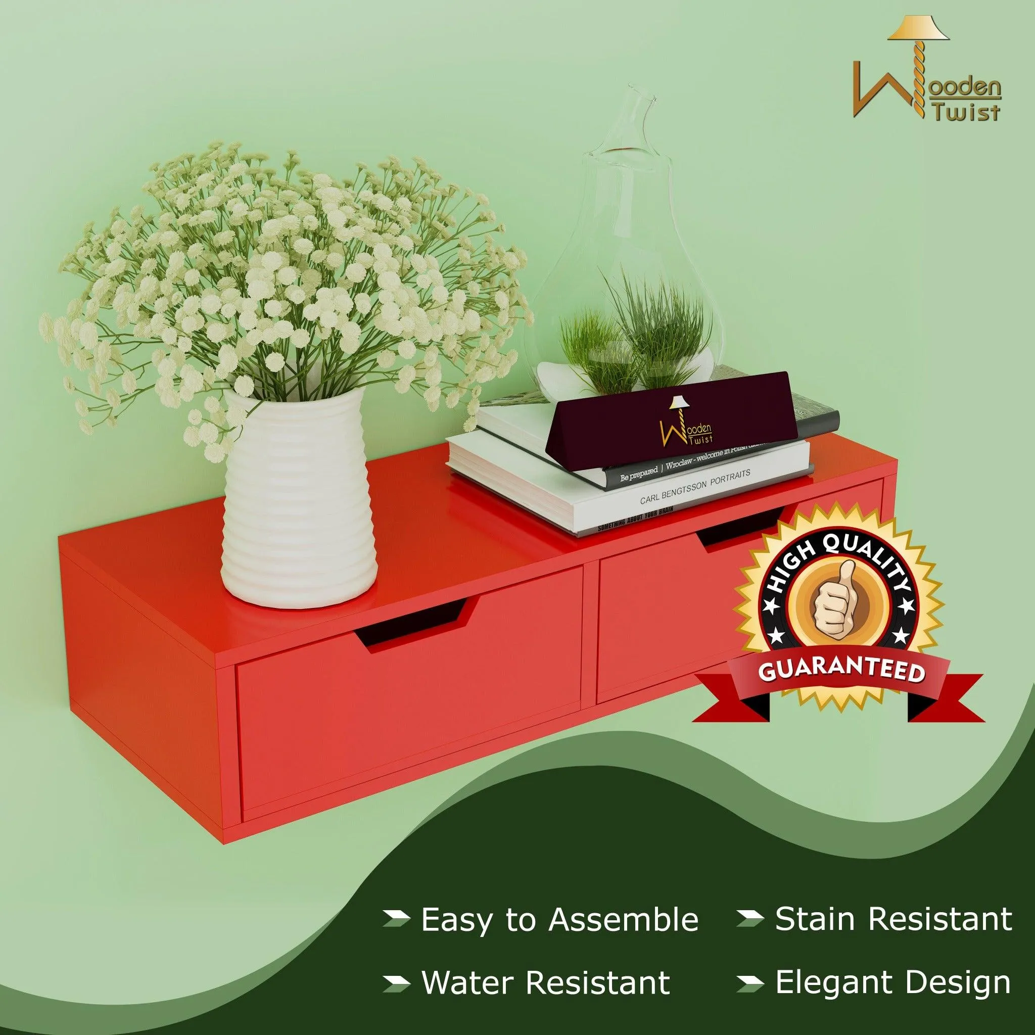 Wooden Twist Exclusively Launched Engineered Wood Wall Shelf with Drawer